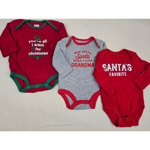 3 Carter's Santa Christmas Bodysuits 3 months 3m baby girl baby boy